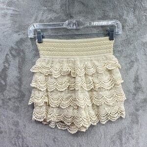 Sweet Journey Ivory Crochet Lace Shorts Women's S High Waisted Scalloped Boho